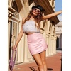 Zeagoo Womens Mini Skirts Elastic High Waisted Satin Silk A-Line Zipper Split Slit 2026 Party Skirt(Light Pink)