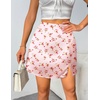 Zeagoo Womens Mini Skirts Elastic High Waisted Satin Silk A-Line Zipper Split Slit 2026 Party Skirt(Pink Floral)