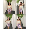 Zeagoo Womens Mini Skirts Elastic High Waisted Satin Silk A-Line Zipper Split Slit 2026 Party Skirt(Purple)