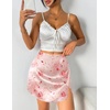 Zeagoo Womens Mini Skirts Elastic High Waisted Satin Silk A-Line Zipper Split Slit 2026 Party Skirt(Rose Floral)