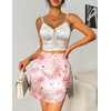 Zeagoo Womens Mini Skirts Elastic High Waisted Satin Silk A-Line Zipper Split Slit 2026 Party Skirt(Rose Floral)