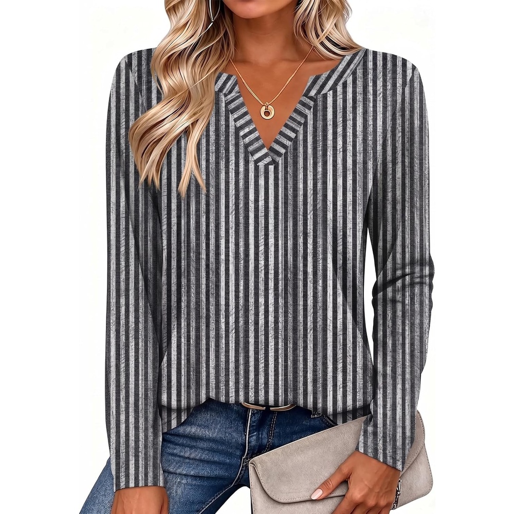 image:imageZeagoo Womens Tops Long Sleeve V Neck Tee Shirts Cute Dressy CasualBlack Stripes Tz530