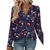 Zeagoo Womens Tops Long Sleeve V Neck Tee Shirts Cute Dressy Casual(Blue Flowers Wf184)