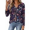 Zeagoo Womens Tops Long Sleeve V Neck Tee Shirts Cute Dressy Casual(Blue Flowers Wf184)