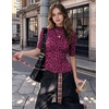 Zeagoo Womens Tops Mock Neck Short Sleeve Slim Basic Summer Fall Basic Tee(Hot Pink Leopard)